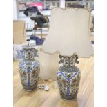 A pair of modern Persian-style pottery vases, fitted as table lamps, height 50cm