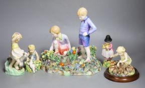 Four Royal Worcester figures of children by E.G. Doughty: 3150, 3076, 3103, 1416, and a larger