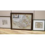 Robert Morden, coloured engraving, Map of Somersetshire, 32 x 43cm and two smaller maps of Wiltshire