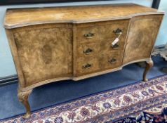 A Queen Anne revival walnut sideboard, length 150cm, depth 59cm, height 92cm