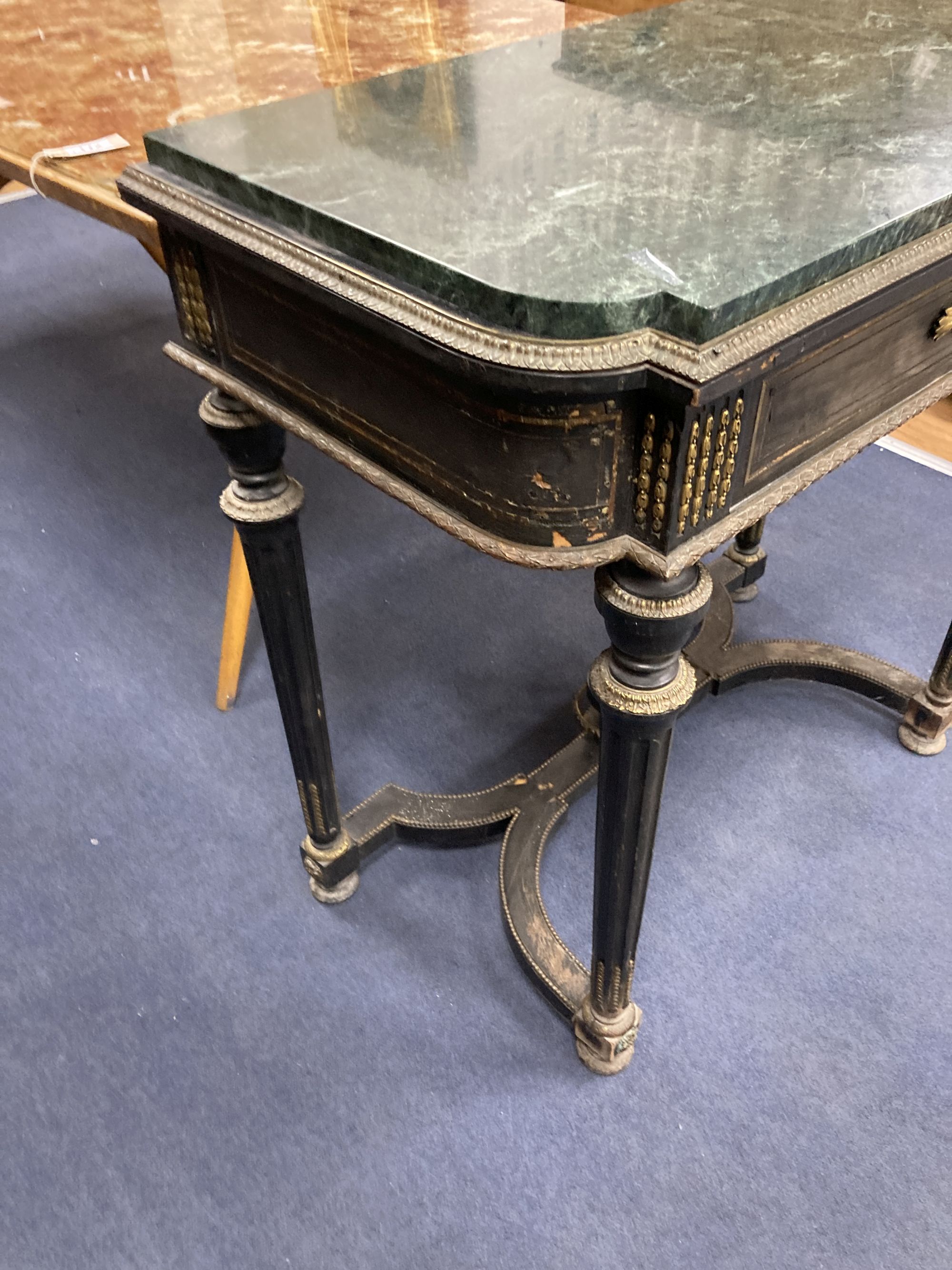 A 19th century French ebonised marble top jardiniere table, width 88cm, depth 48cm, height 86cm - Image 3 of 8