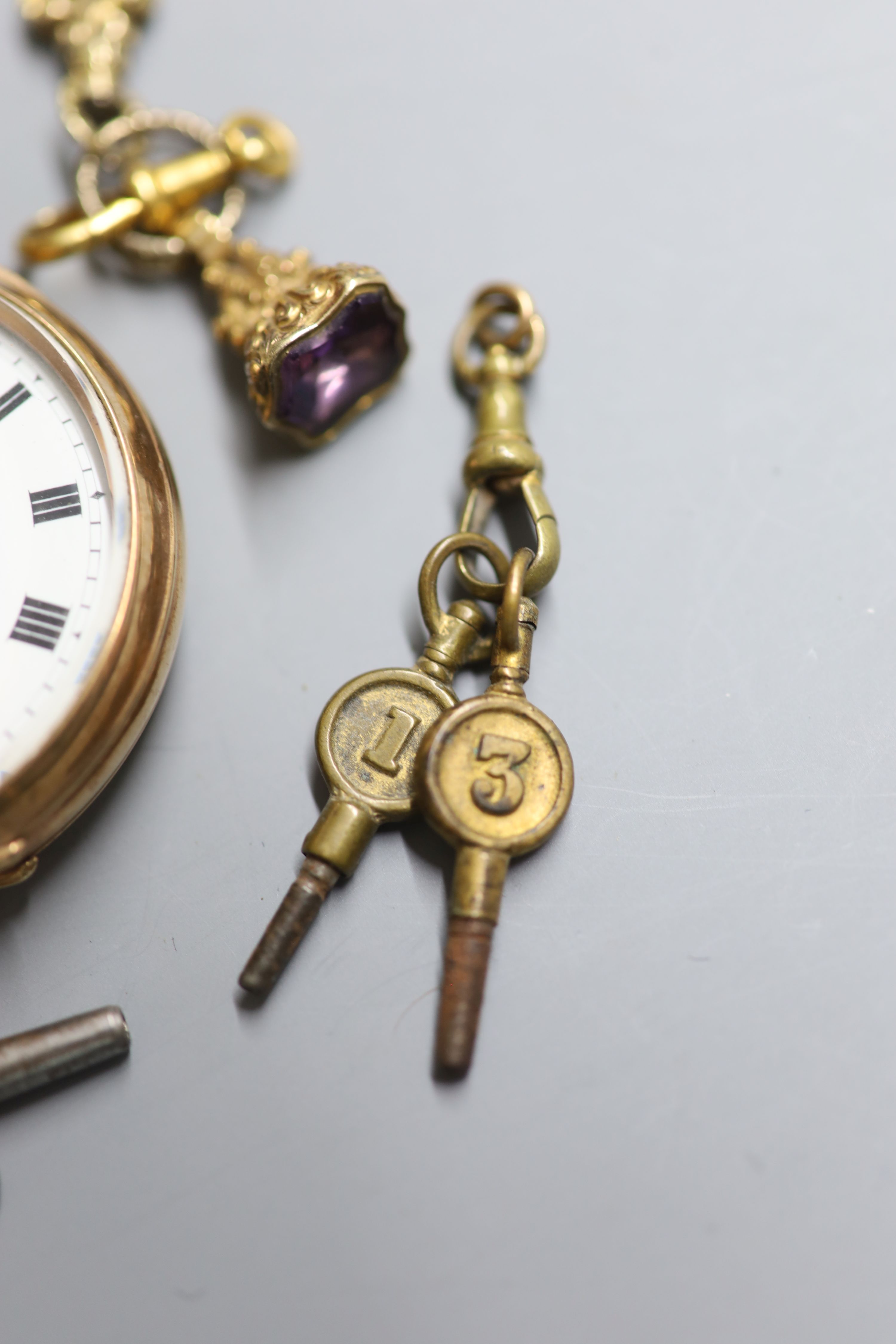 A George V 9ct gold open faced keyless lever pocket watch, retailed by Hinds Ltd, London, six - Image 3 of 4