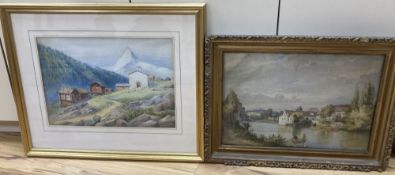 W. Chater, watercolour, The Matterhorn from Findln, signed and dated 1912, 34 x 48cm and an