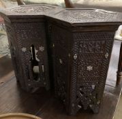 A near pair of Moorish hexagonal hardwood occasional tables, width 30cm height 46cm