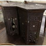 A near pair of Moorish hexagonal hardwood occasional tables, width 30cm height 46cm