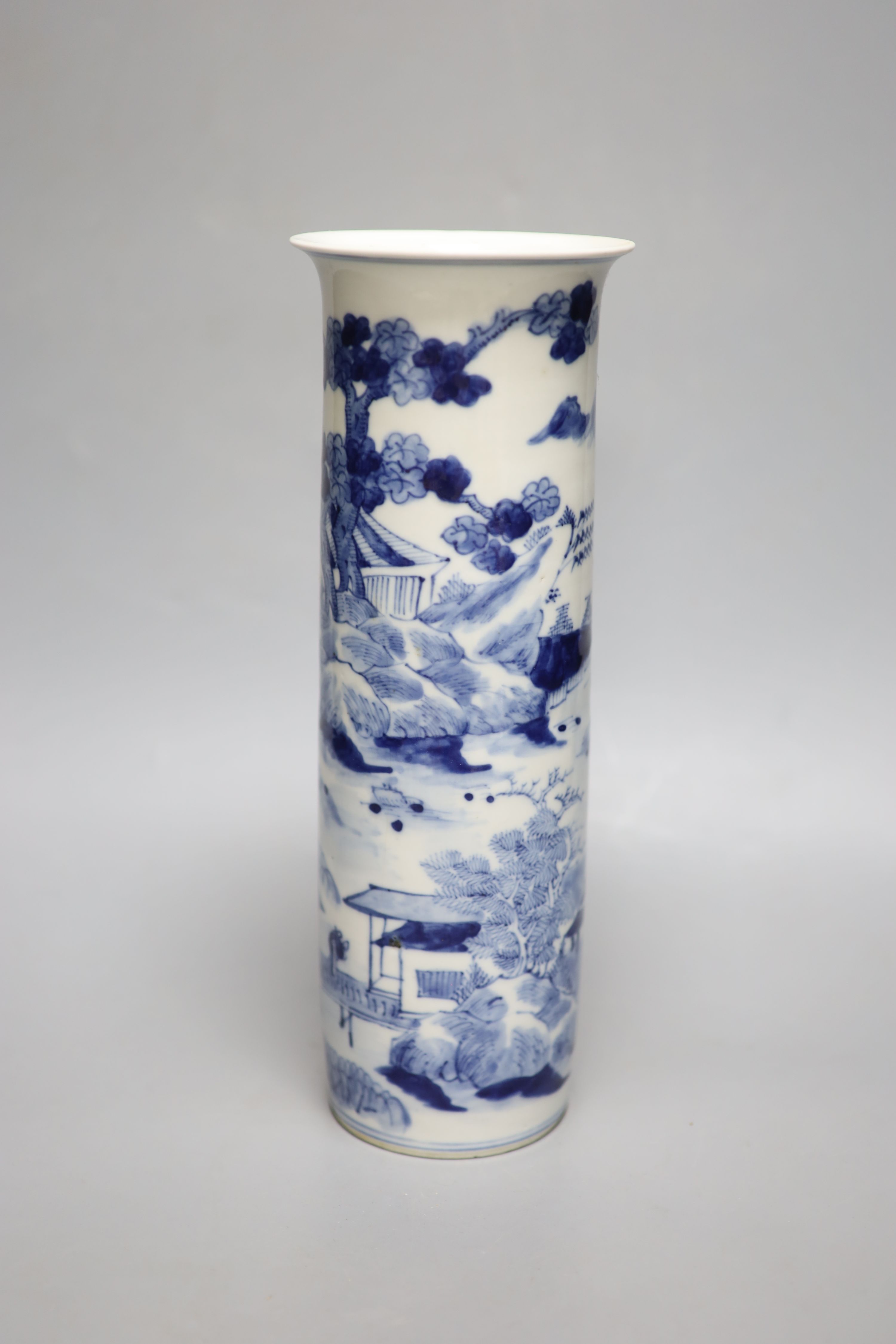 A Chinese blue and white sleeve vase, Kangxi mark but c.1900, height 30.5cm - Image 2 of 6