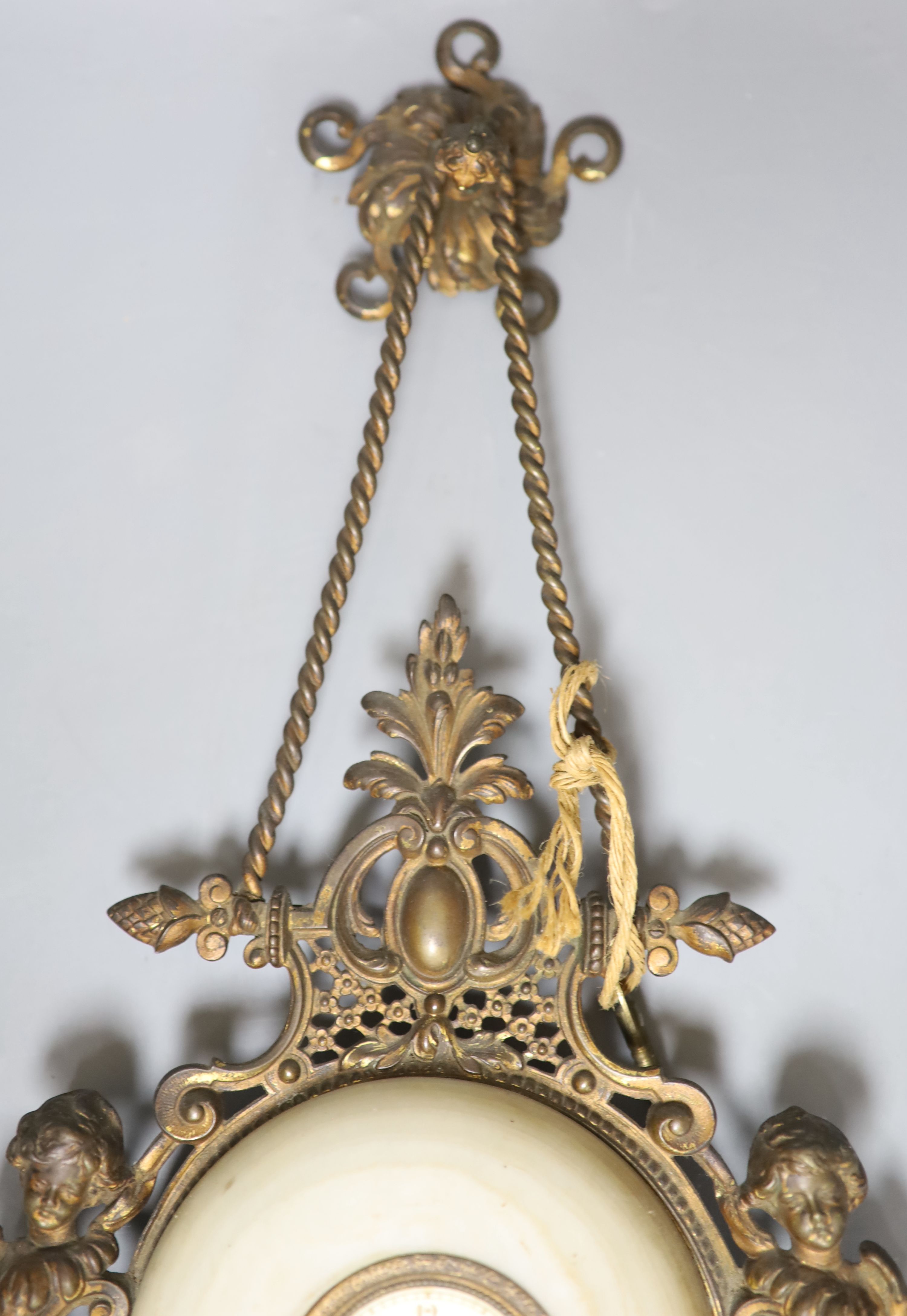 A French gilt metal, onyx and enamelled wall clock, length 49cm - Image 3 of 4