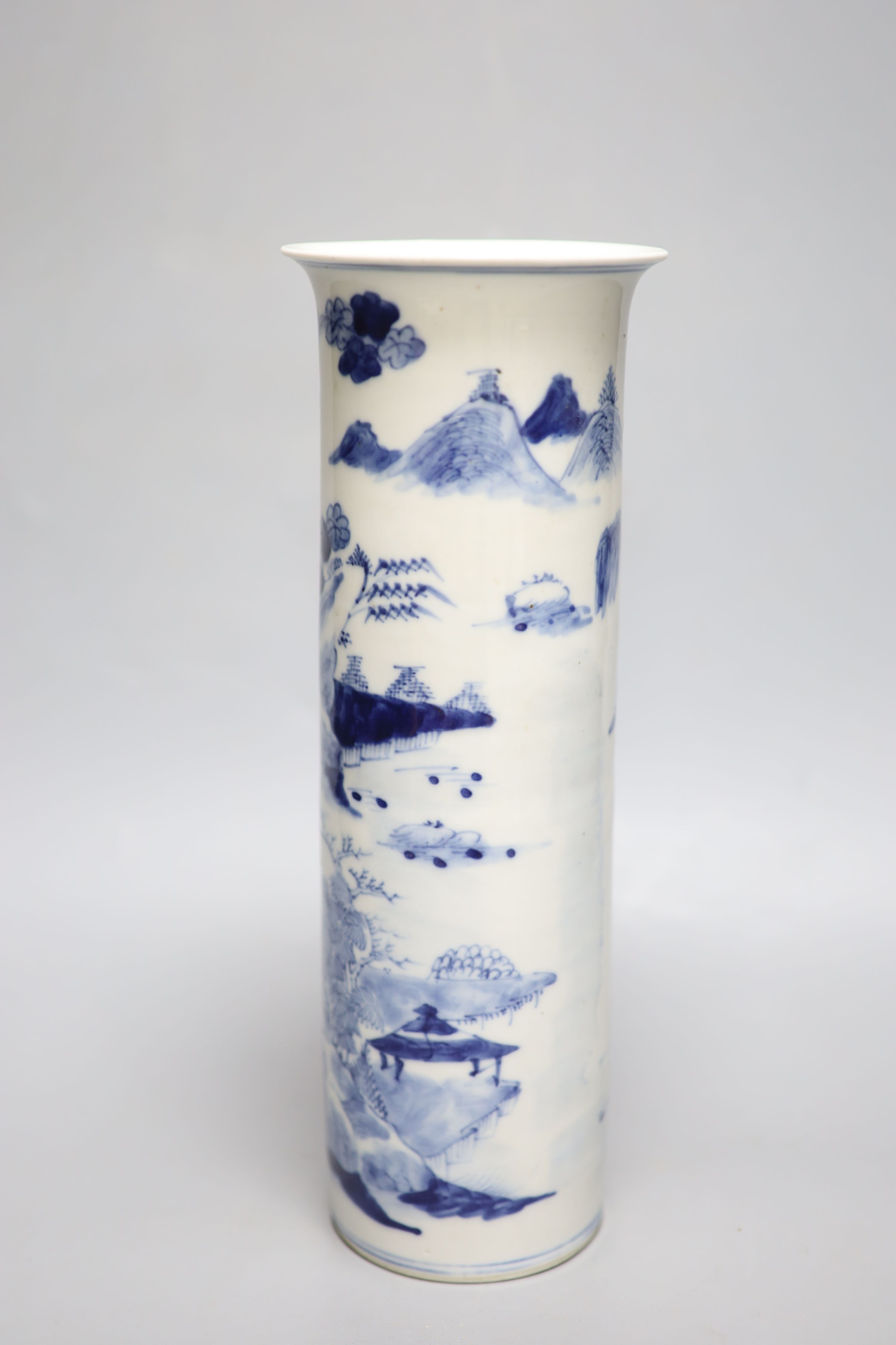 A Chinese blue and white sleeve vase, Kangxi mark but c.1900, height 30.5cm - Image 3 of 6