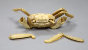 A Japanese articulated ivory model of a crab, Meiji period incomplete