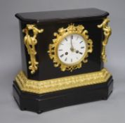 An ebonised and ormolu mounted mantel clock, height 33cm