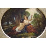 18th century French School, oil on canvas, 'French Nymphs in woodland', oval, 29 x 36.5cm