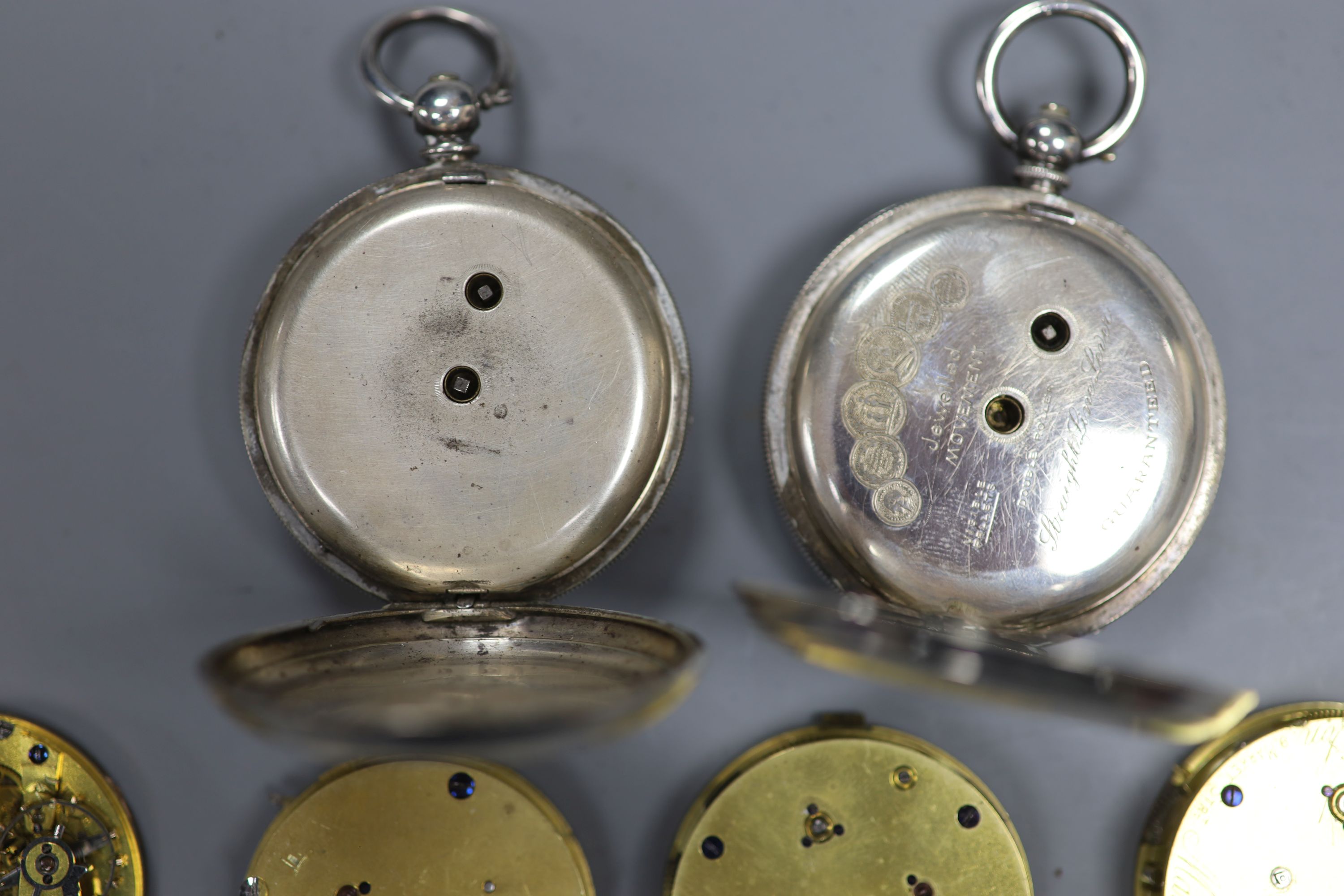 Two early 20th century silver or white metal pocket watches and four assorted pocket watch - Image 4 of 4