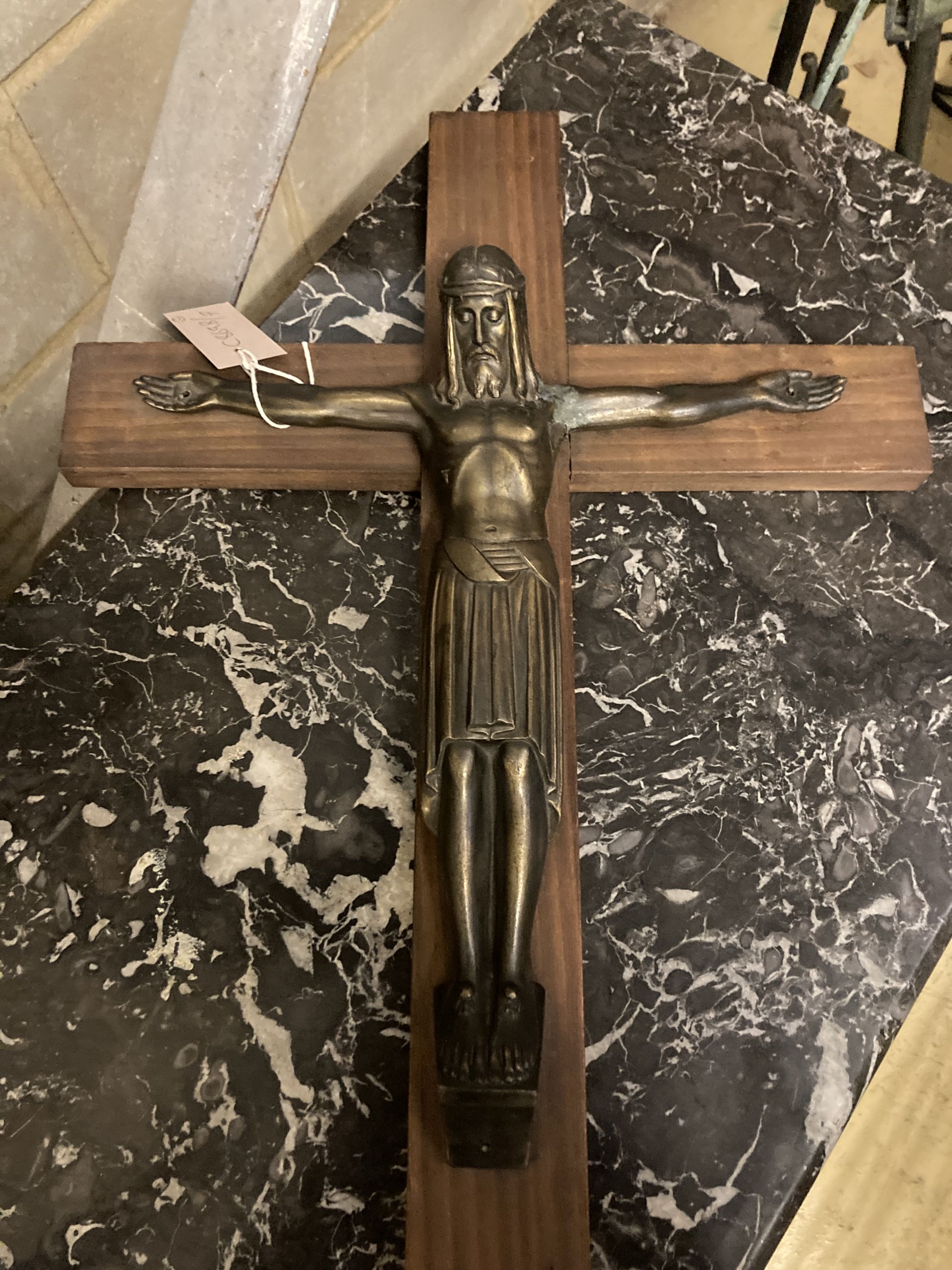 A white marble church font and a crucifix, height 75cm - Image 3 of 3