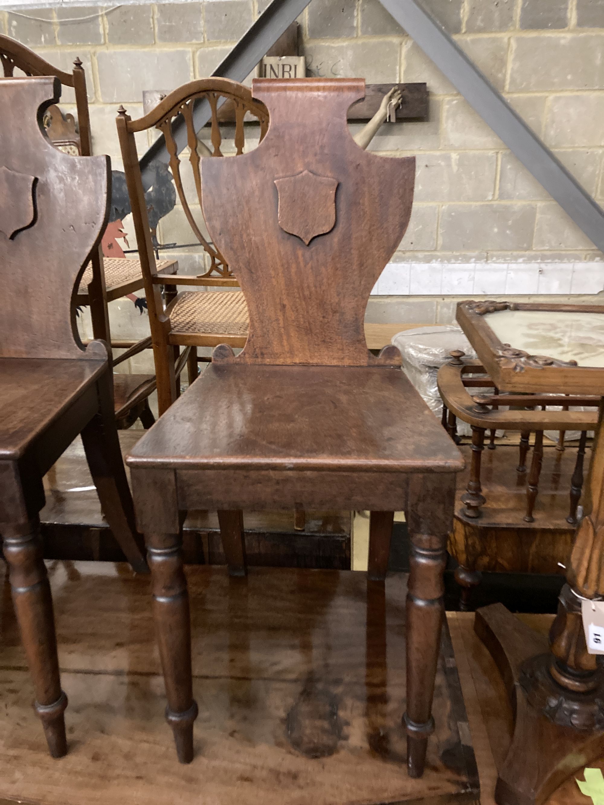 A pair of Victorian mahogany hall chairs - Image 2 of 4