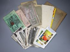 A collection of postcards, cigarette cards, Victorian children's books etc