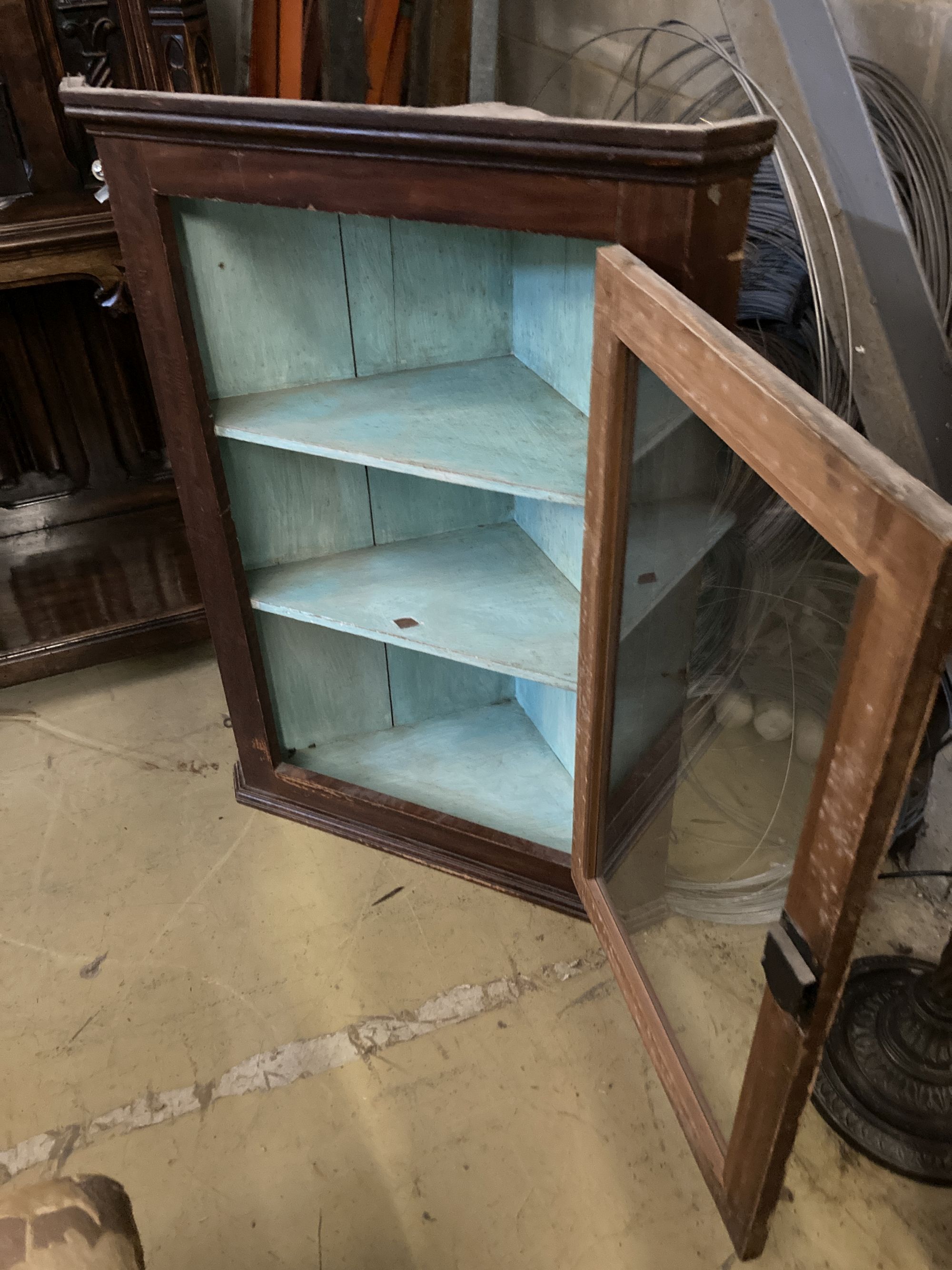 A 19th century pine hanging corner cabinet, width 69cm, depth 36cm, height 95cm - Image 2 of 3