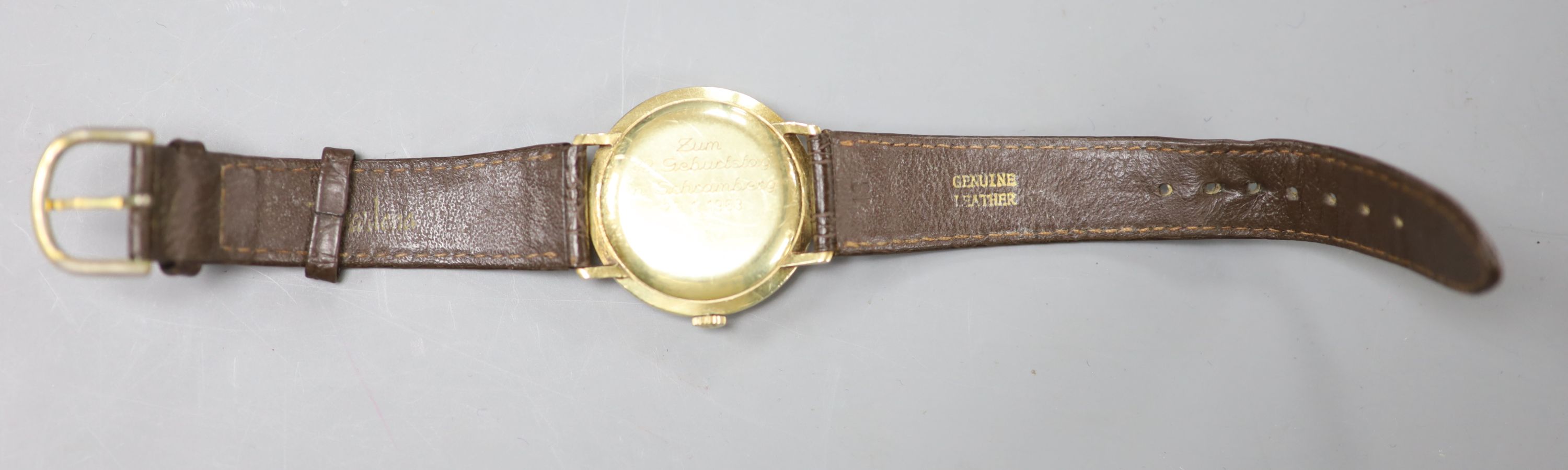 A gentleman's 14ct Junghans Meister manual wind wrist watch, on a associated leather strap and - Image 3 of 3