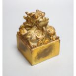 A Chinese gilt bronze 'dragon' seal, height 13cm
