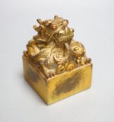 A Chinese gilt bronze 'dragon' seal, height 13cm