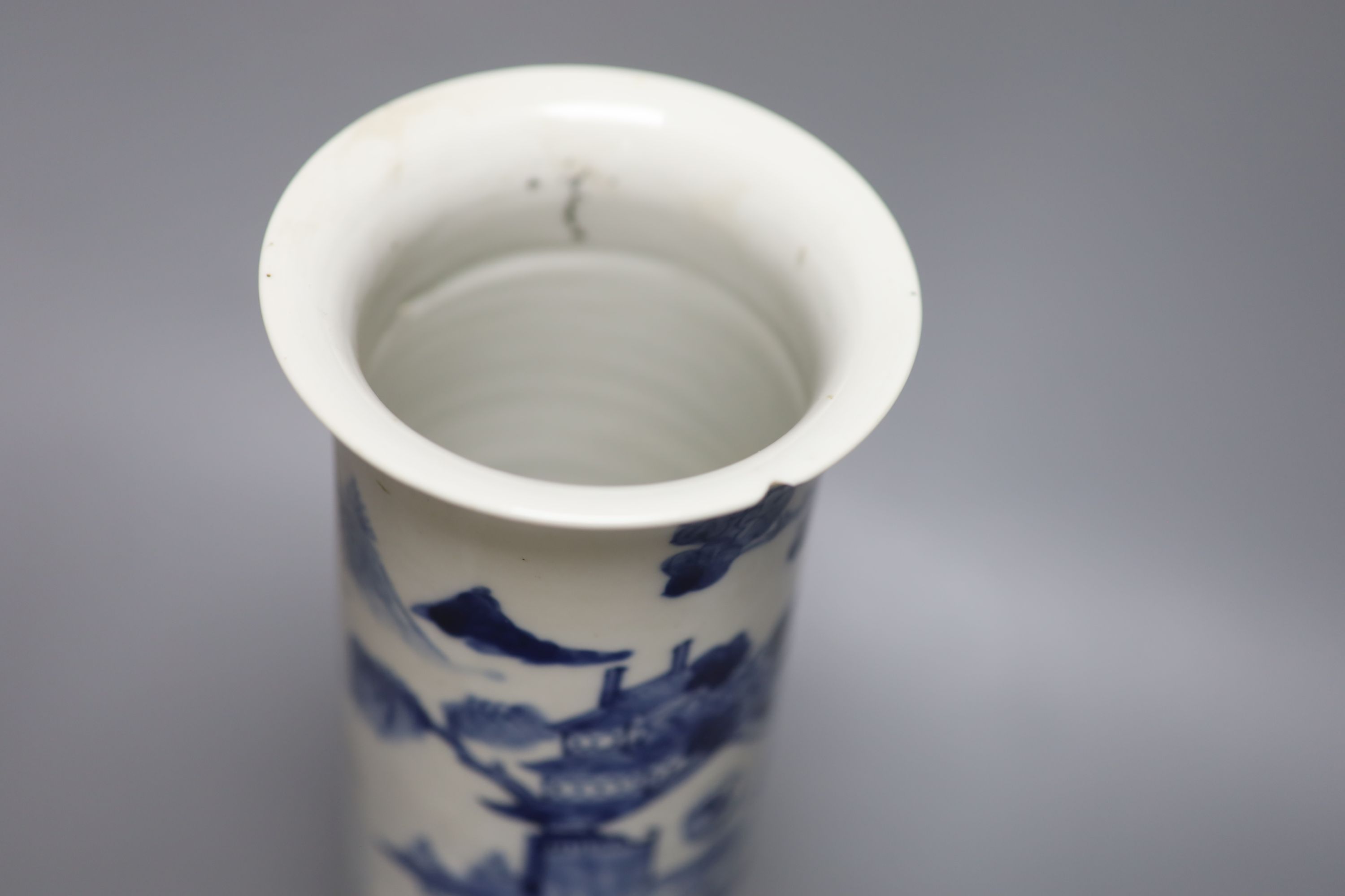 A Chinese blue and white sleeve vase, Kangxi mark but c.1900, height 30.5cm - Image 5 of 6