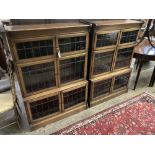 A pair of Globe Wernicke style oak three section leaded glazed bookcases, length 89cm, depth 33cm,