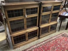 A pair of Globe Wernicke style oak three section leaded glazed bookcases, length 89cm, depth 33cm,