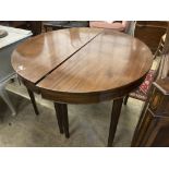 A George III mahogany D end extending dining table, 220cm extended (two spare leaves) width 111cm
