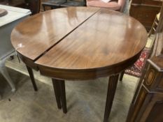 A George III mahogany D end extending dining table, 220cm extended (two spare leaves) width 111cm