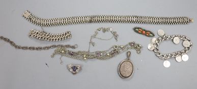 Mixed silver and white metal jewellery, including a Victorian white metal choker necklace, a