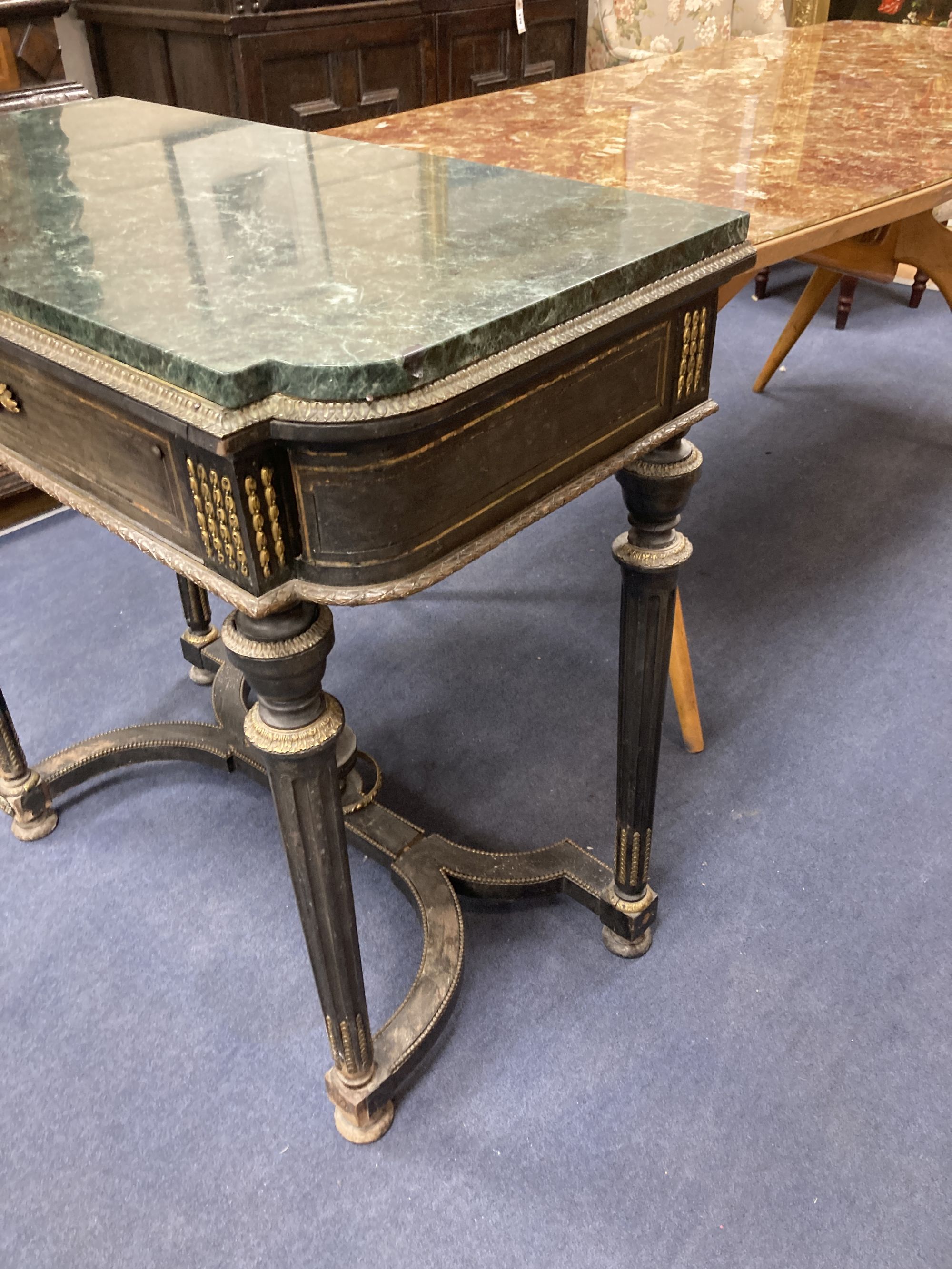 A 19th century French ebonised marble top jardiniere table, width 88cm, depth 48cm, height 86cm - Image 4 of 8