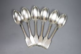 A set of six George IV silver fiddle pattern tablespoons, London 1827, maker Jonathan Hayne,