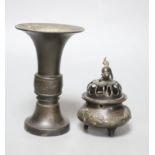 A Chinese bronze gu vase, 17th/18th century and a koro and cover, tallest 16cm
