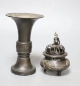 A Chinese bronze gu vase, 17th/18th century and a koro and cover, tallest 16cm