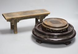 A Chinese wood model of an altar table and two wood stands, longest 33.5cm