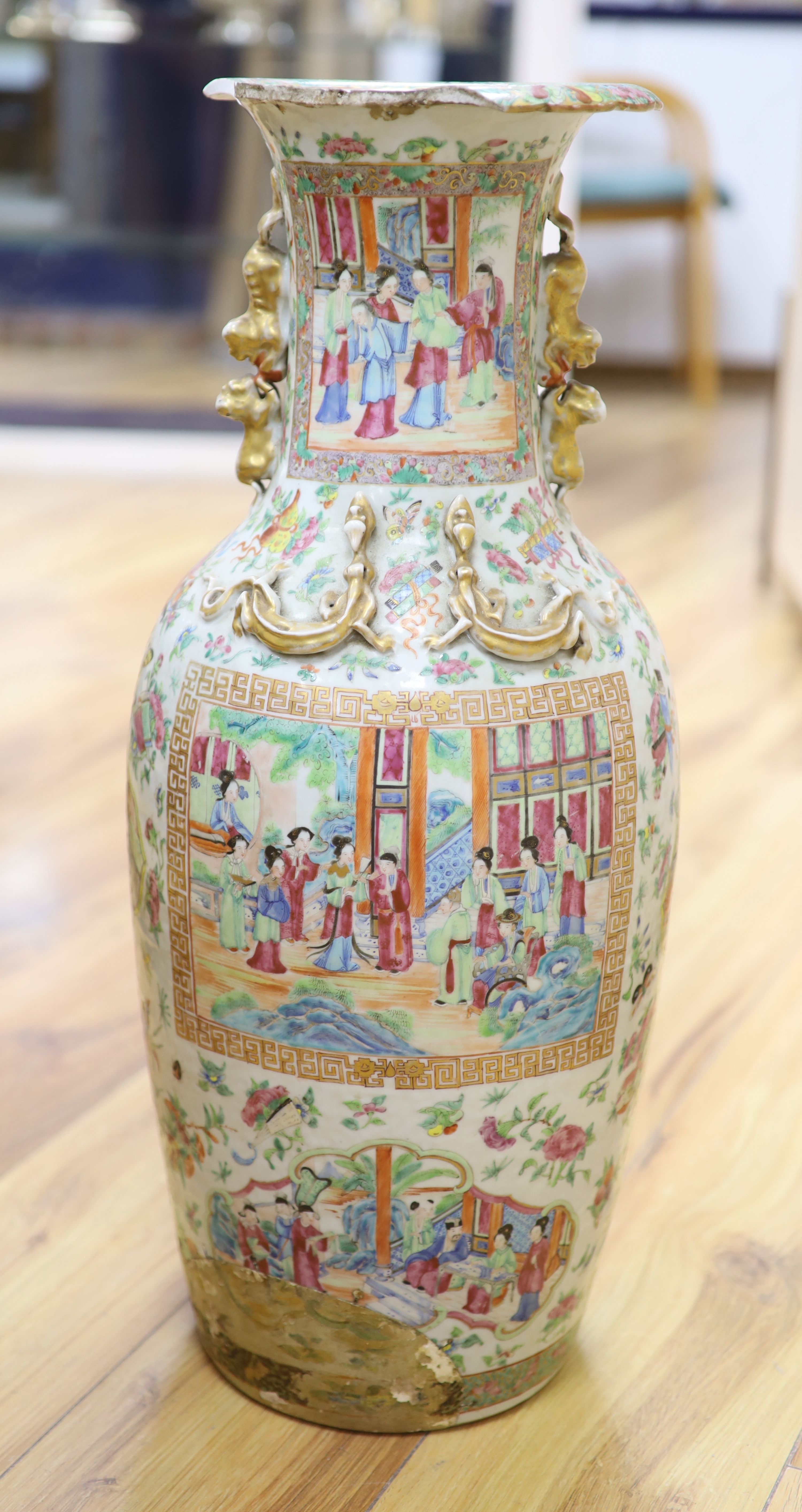 A large 19th century Cantonese famille rose vase, height 62cm (a.f.)