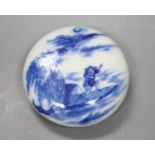 A late 19th century Chinese blue and white seal paste box, diameter 8.5cm, apocryphal Qianlong mark