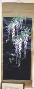 A Japanese embroidered 'wisteria' hanging scroll, overall length 170cm