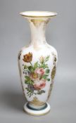 A Victorian painted opaline glass vase, height 35cm