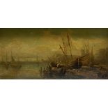 Italian School, oil on panel, Fishing boats at anchor, indistinctly signed, 15 x 30cm