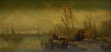 Italian School, oil on panel, Fishing boats at anchor, indistinctly signed, 15 x 30cm