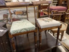 A pair of William IV simulated rosewood dining chairs, with curved marquetry inlaid crest rails