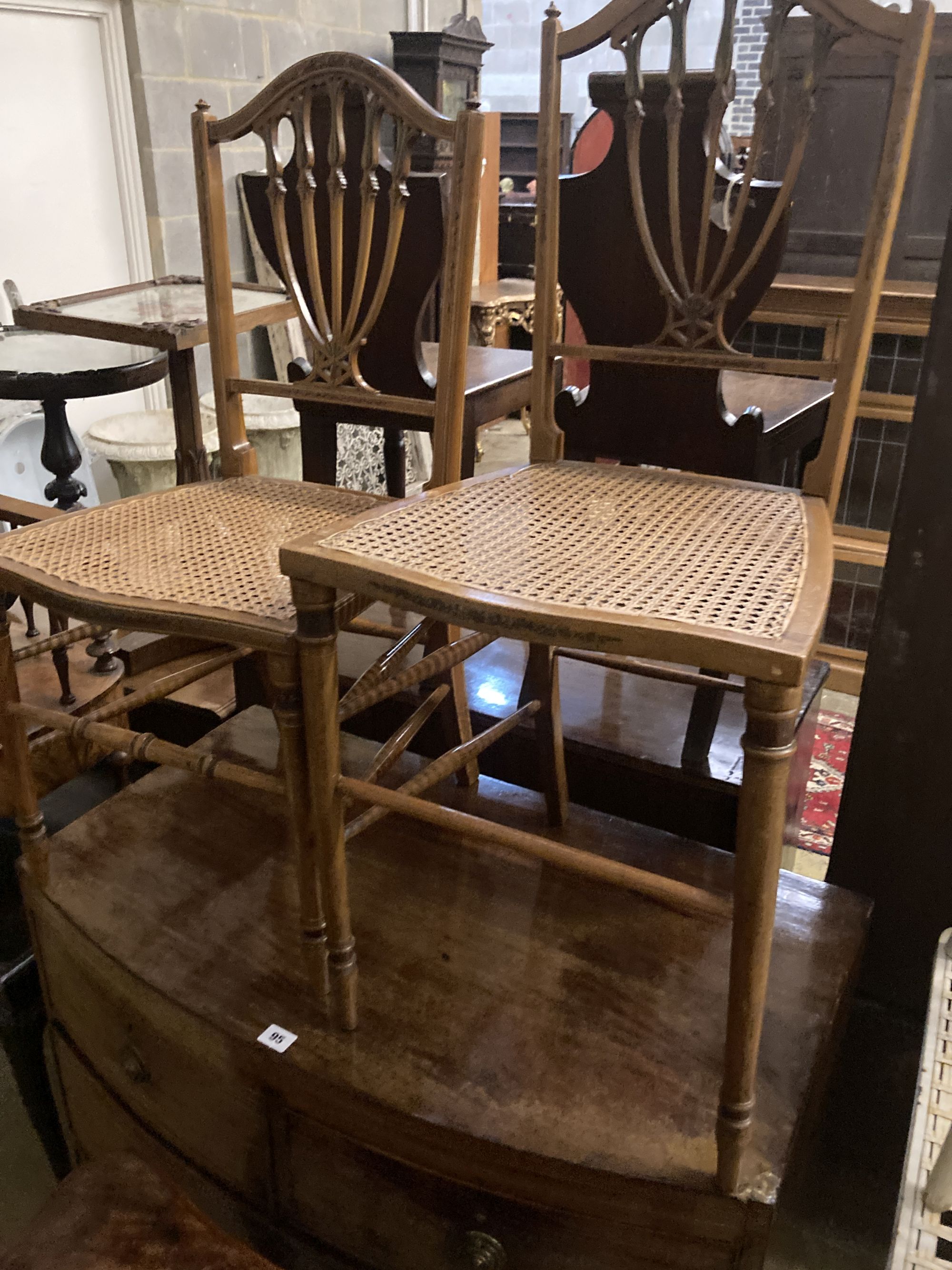 Two Edwardian cane seat chairs and a pair of painted Bentwood cane seat chairs - Image 3 of 7