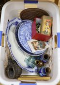 A quantity of mixed ceramics and collectables including a solitaire boards, marbles, blue and