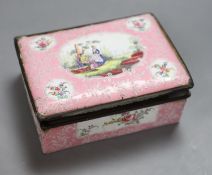 A French pink ground enamel box, length 19cm (a.f.)