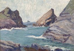 Elizabeth Lamorna Kerr (1905-1990) oil on board, Coastal landscape, signed, 24 x 34cm.CONDITION: The