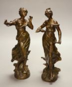 After Moreau. A pair of spelter females, height 31cm