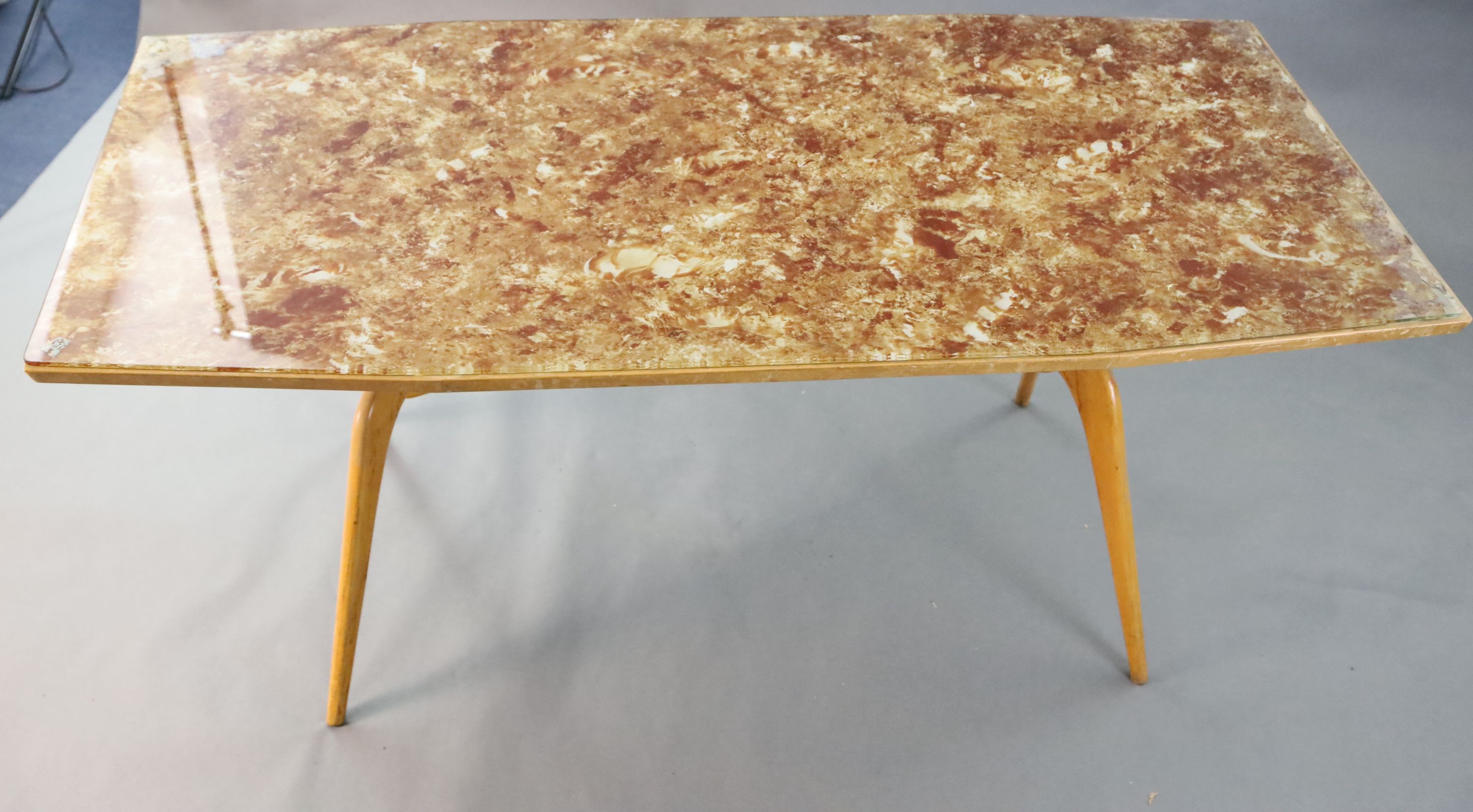 A Carlo Graffi and Franco Compo glass topped beech dining table, of canted rectangular form, with - Image 2 of 5