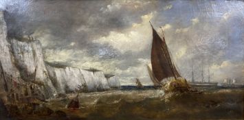 A. Dujardin, oil on canvas, 'Shipping off the Kent coast', signed, 33 x 65cm