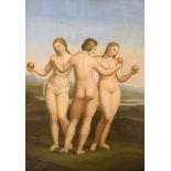 After Raphael, oil on wooden panel, The Three Graces, 23.5 x 18cm