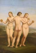 After Raphael, oil on wooden panel, The Three Graces, 23.5 x 18cm